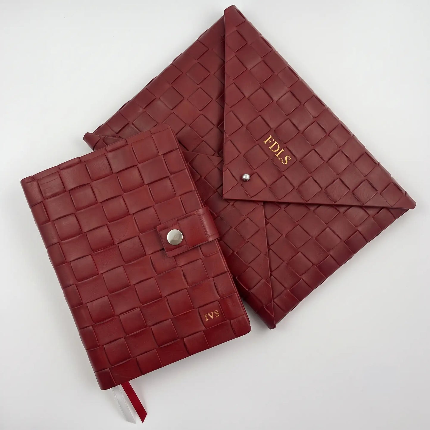 Set Cuaderno de cuero trenzado + sobre de cuero trenzado